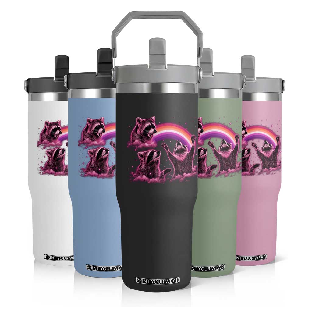 Funny Pink Raccoon Live Laugh Flip Straw Tumbler Lesbian Pride Month TS12 Print Your Wear