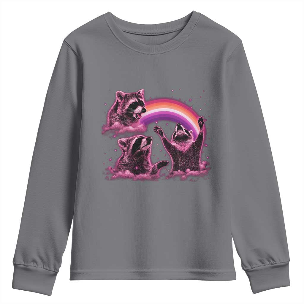 Funny Pink Raccoon Live Laugh Youth Sweatshirt Lesbian Pride Month TS12 Charcoal Print Your Wear