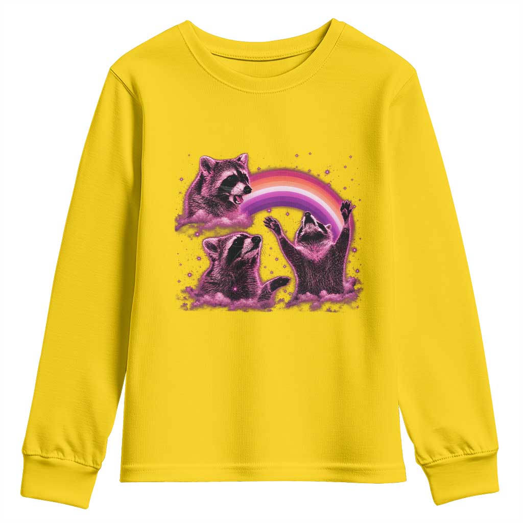 Funny Pink Raccoon Live Laugh Youth Sweatshirt Lesbian Pride Month TS12 Daisy Print Your Wear