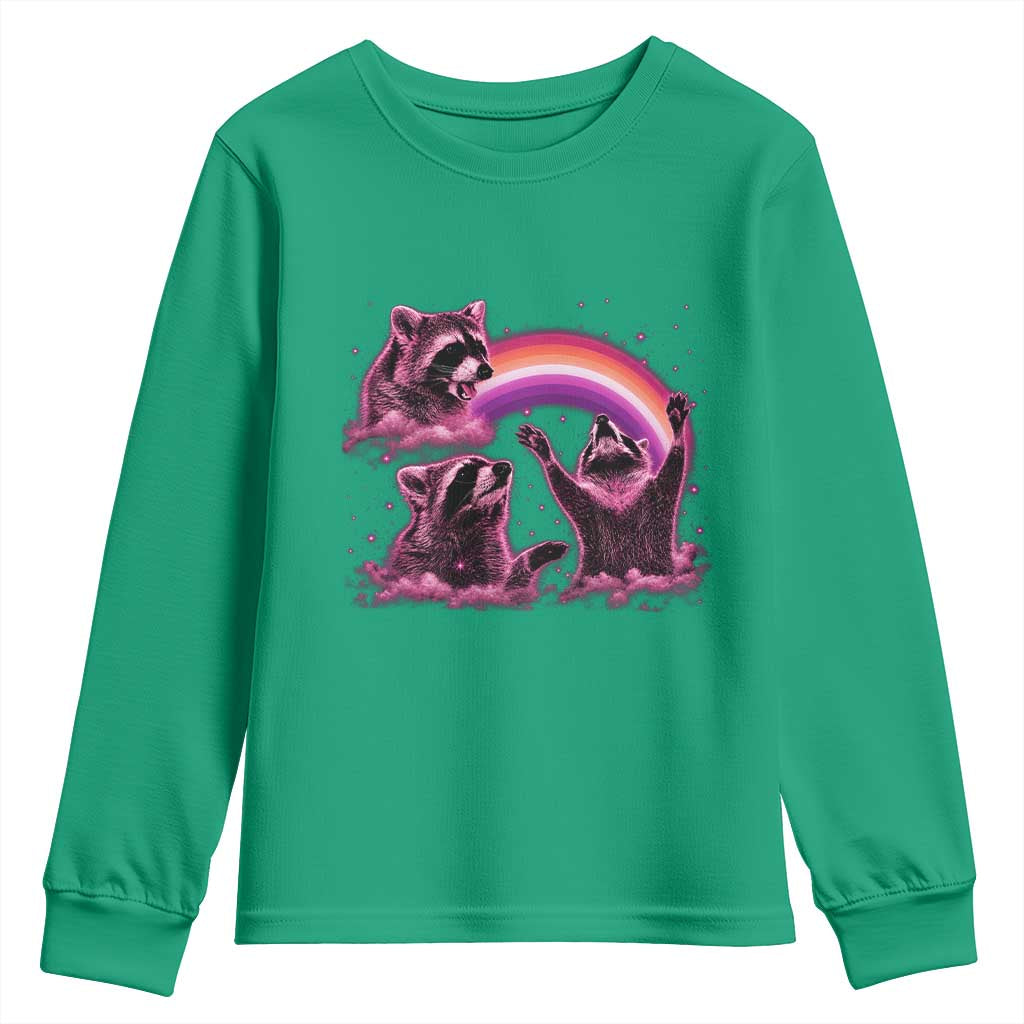 Funny Pink Raccoon Live Laugh Youth Sweatshirt Lesbian Pride Month TS12 Irish Green Print Your Wear