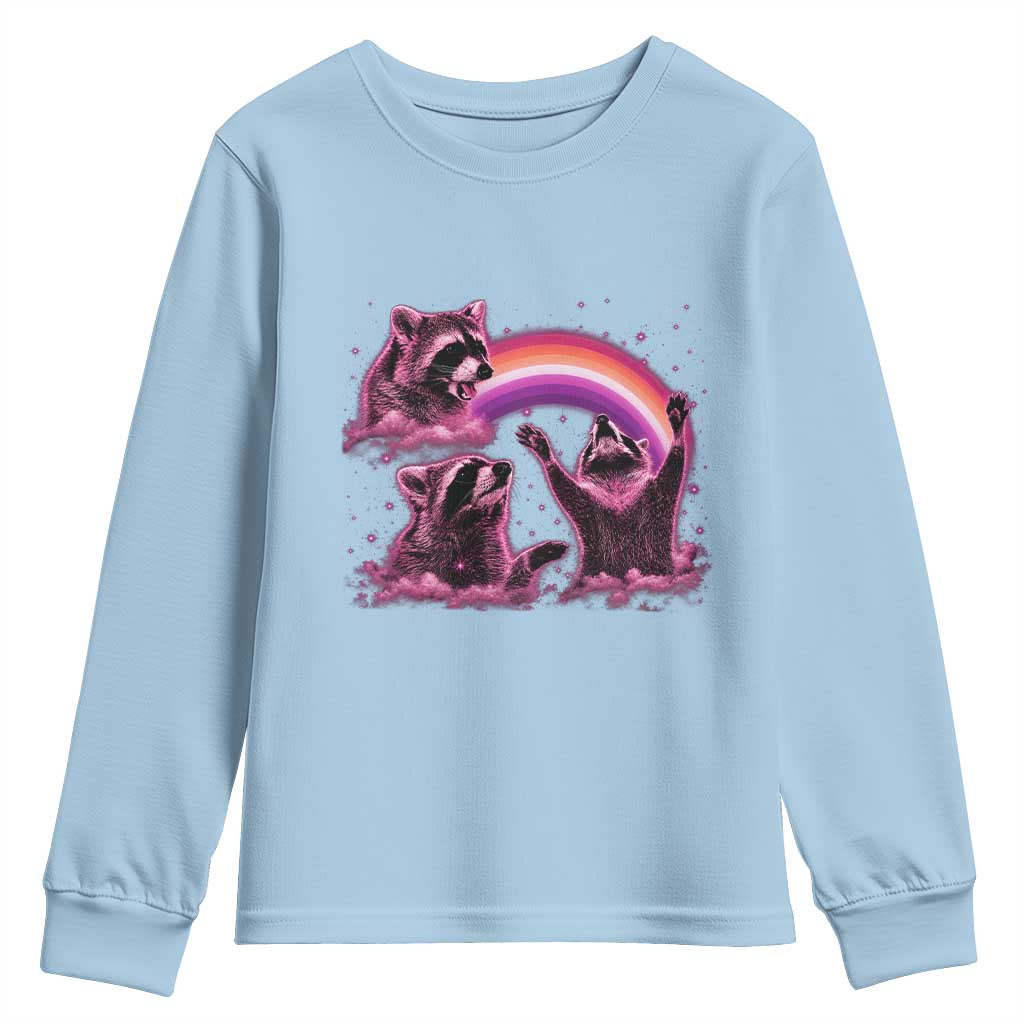 Funny Pink Raccoon Live Laugh Youth Sweatshirt Lesbian Pride Month TS12 Light Blue Print Your Wear