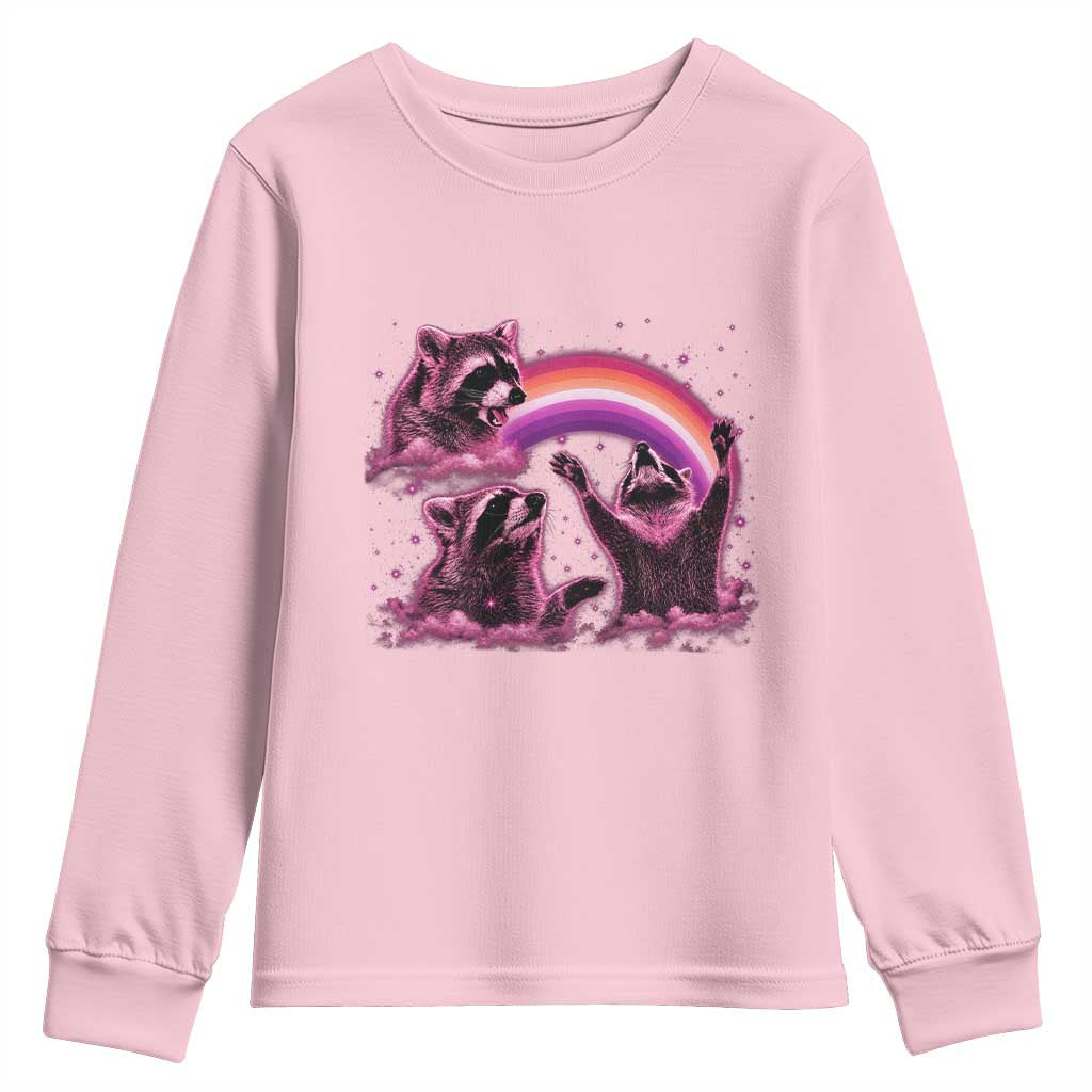 Funny Pink Raccoon Live Laugh Youth Sweatshirt Lesbian Pride Month TS12 Light Pink Print Your Wear