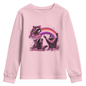 Funny Pink Raccoon Live Laugh Youth Sweatshirt Lesbian Pride Month TS12 Light Pink Print Your Wear
