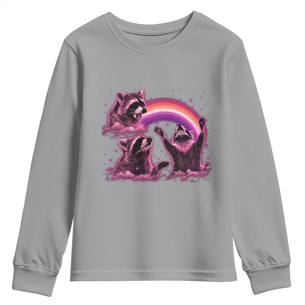 Funny Pink Raccoon Live Laugh Youth Sweatshirt Lesbian Pride Month TS12 Sport Gray Print Your Wear