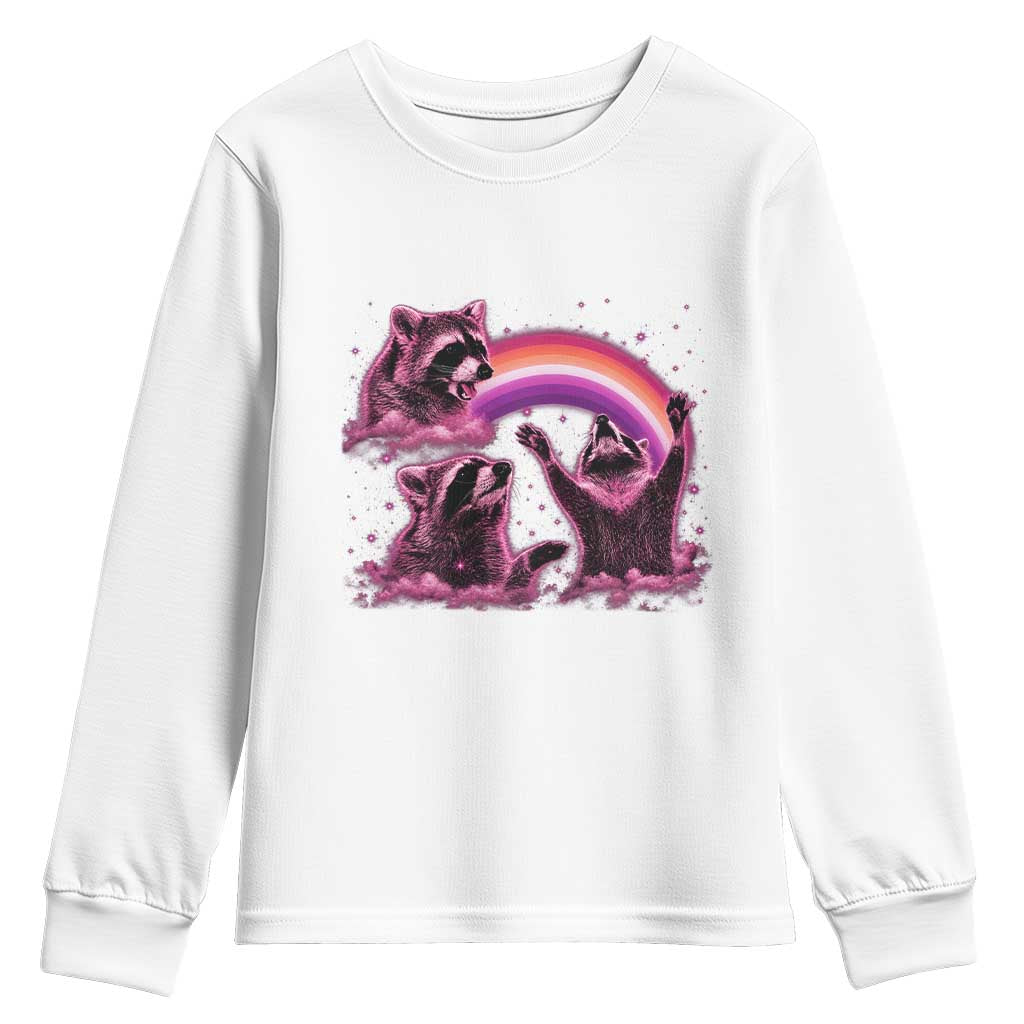 Funny Pink Raccoon Live Laugh Youth Sweatshirt Lesbian Pride Month TS12 White Print Your Wear