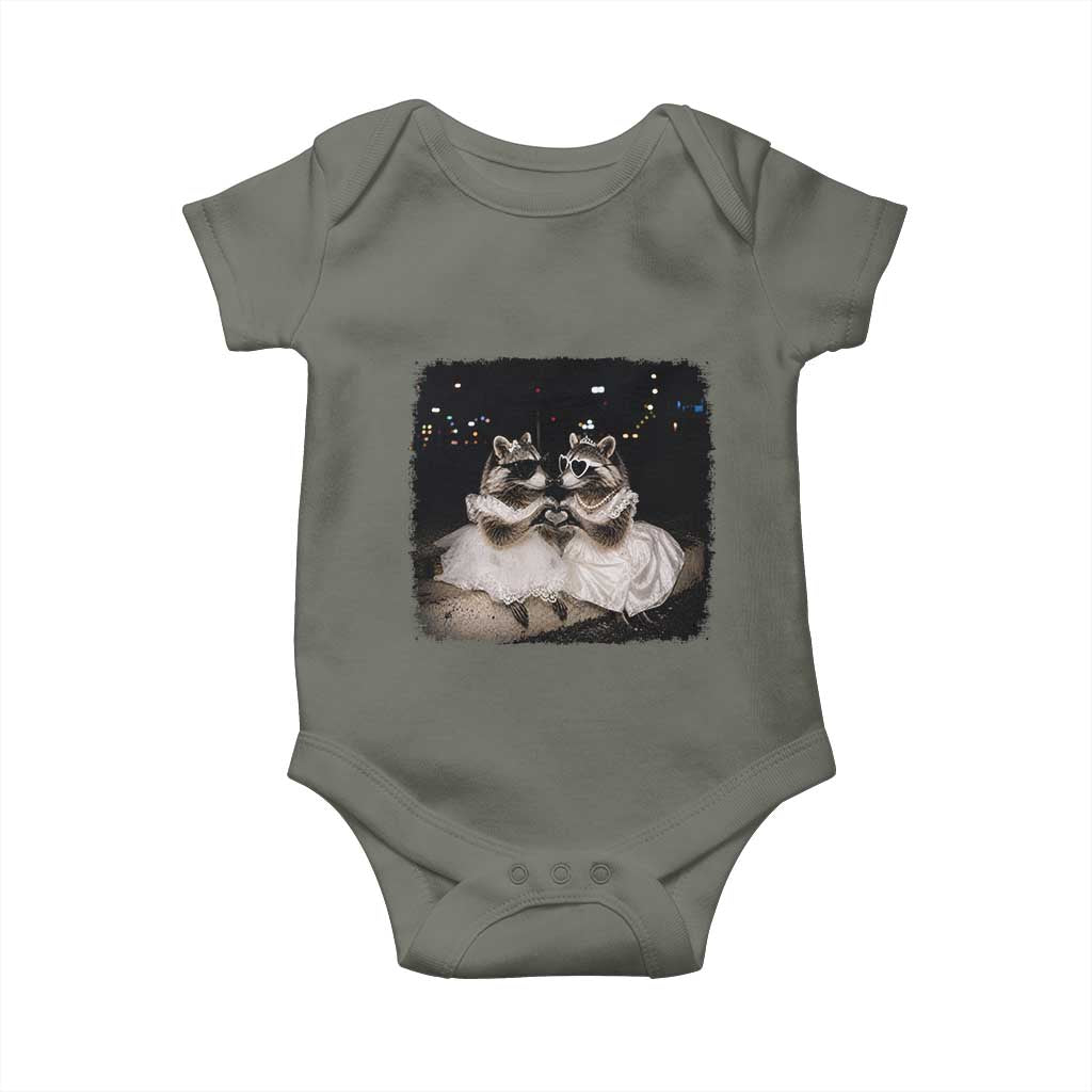 Funny Lesbian Raccoon Engagement Baby Onesie LGBTQ Pride Gift
