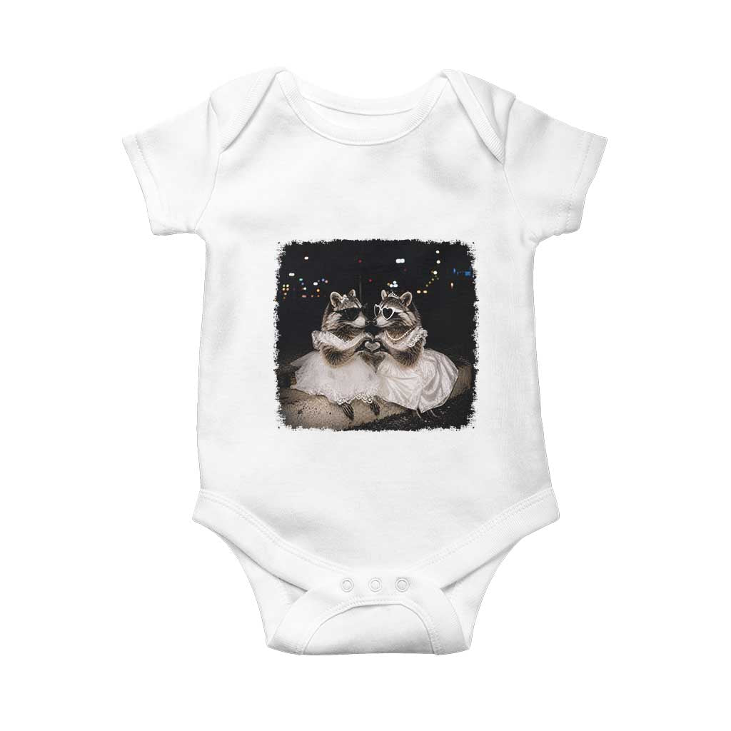 Funny Lesbian Raccoon Engagement Baby Onesie LGBTQ Pride Gift