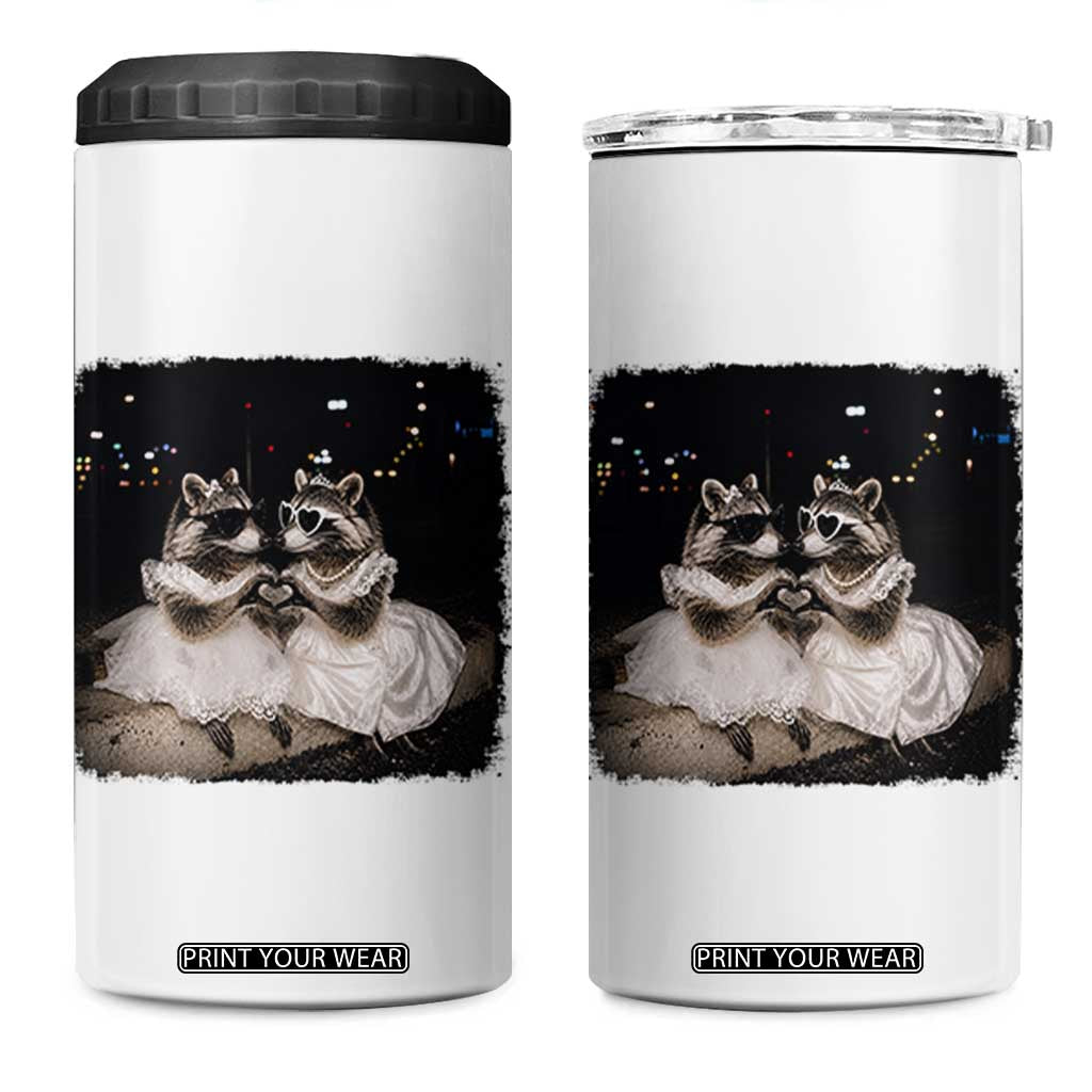 Funny Lesbian Raccoon Engagement 4 in 1 Can Cooler Tumbler LGBTQ Pride Gift