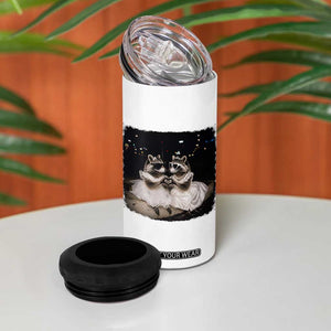 Funny Lesbian Raccoon Engagement 4 in 1 Can Cooler Tumbler LGBTQ Pride Gift