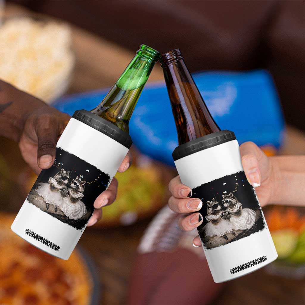 Funny Lesbian Raccoon Engagement 4 in 1 Can Cooler Tumbler LGBTQ Pride Gift