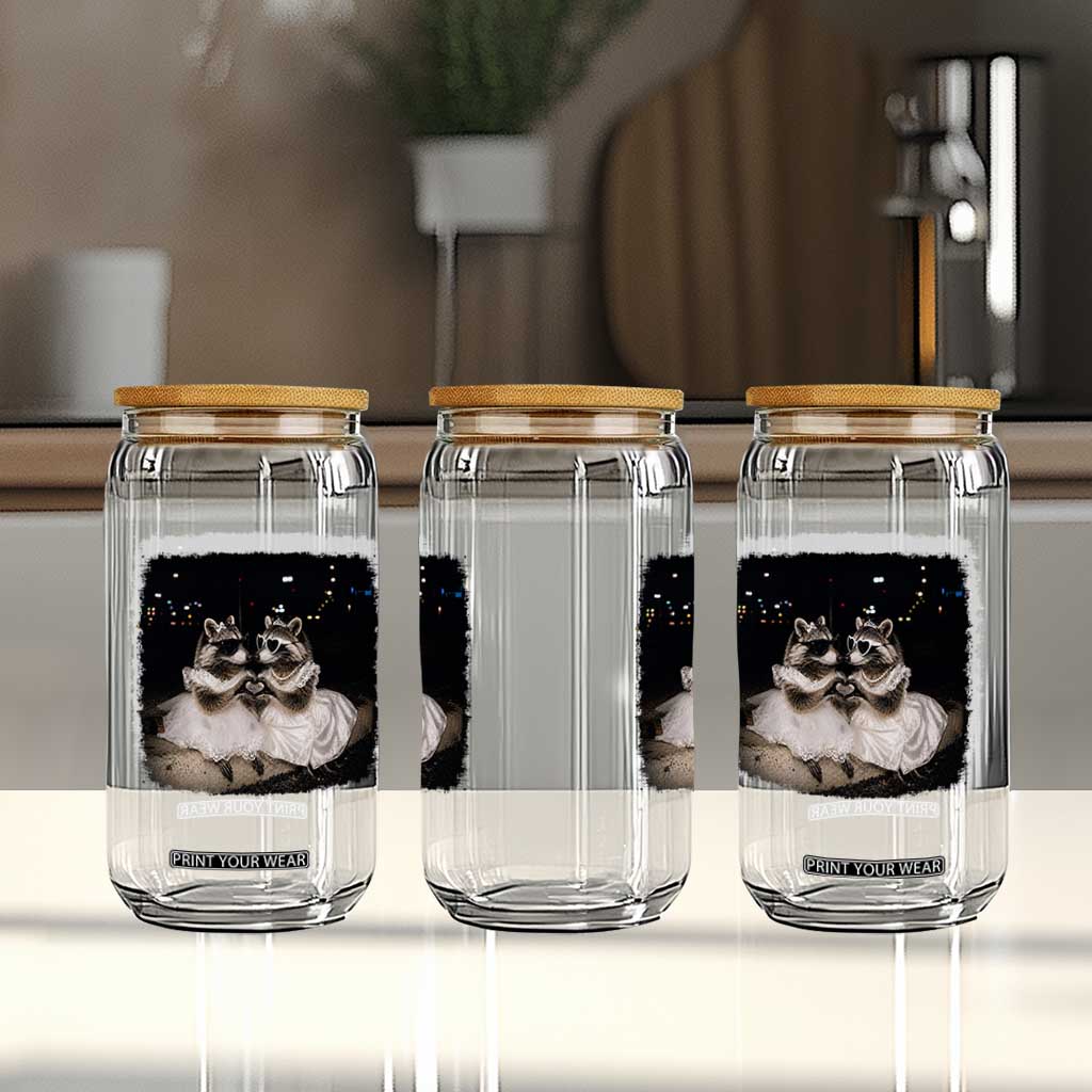 Funny Lesbian Raccoon Engagement Glass Can LGBTQ Pride Gift