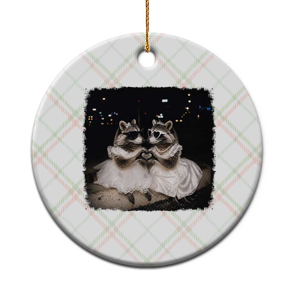 Funny Lesbian Raccoon Engagement Ceramic Ornament LGBTQ Pride Gift