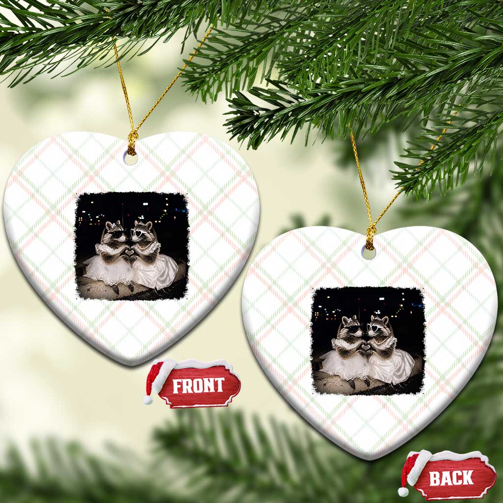 Funny Lesbian Raccoon Engagement Ceramic Ornament LGBTQ Pride Gift