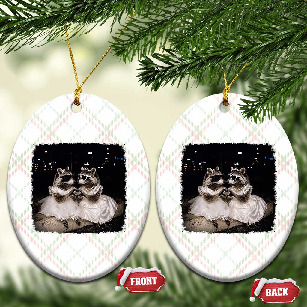 Funny Lesbian Raccoon Engagement Ceramic Ornament LGBTQ Pride Gift