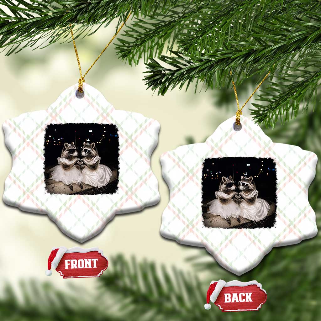 Funny Lesbian Raccoon Engagement Ceramic Ornament LGBTQ Pride Gift