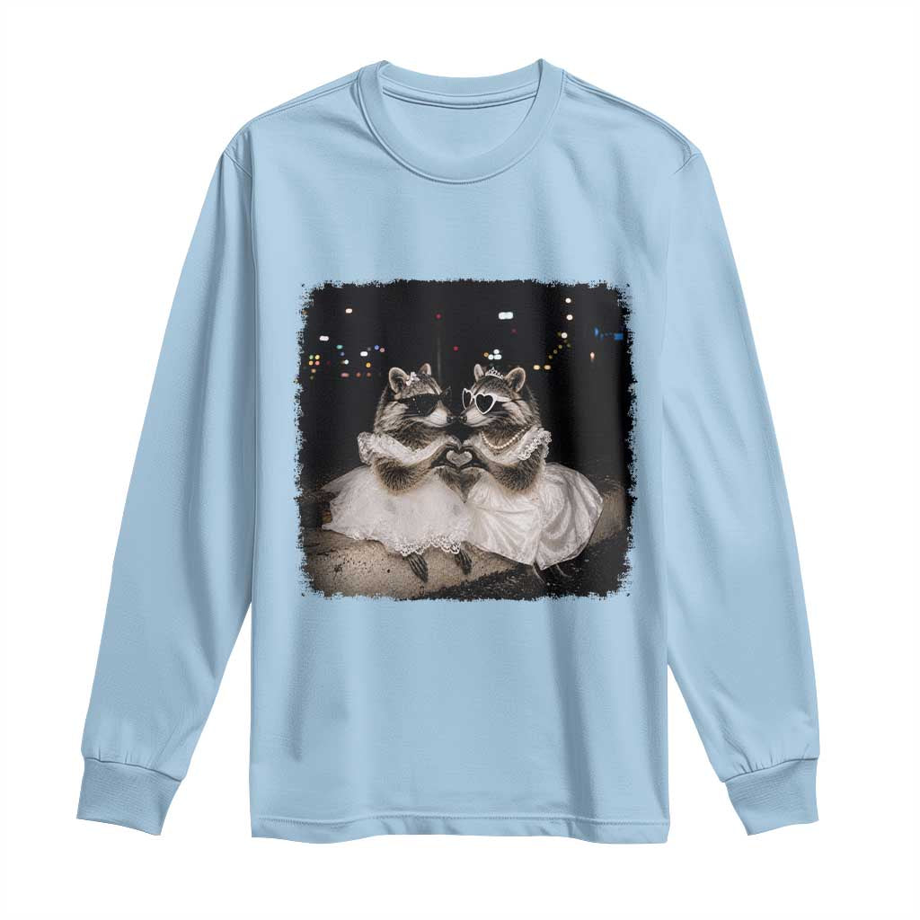 Funny Lesbian Raccoon Engagement Long Sleeve Shirt LGBTQ Pride Gift TS12 Light Blue Print Your Wear