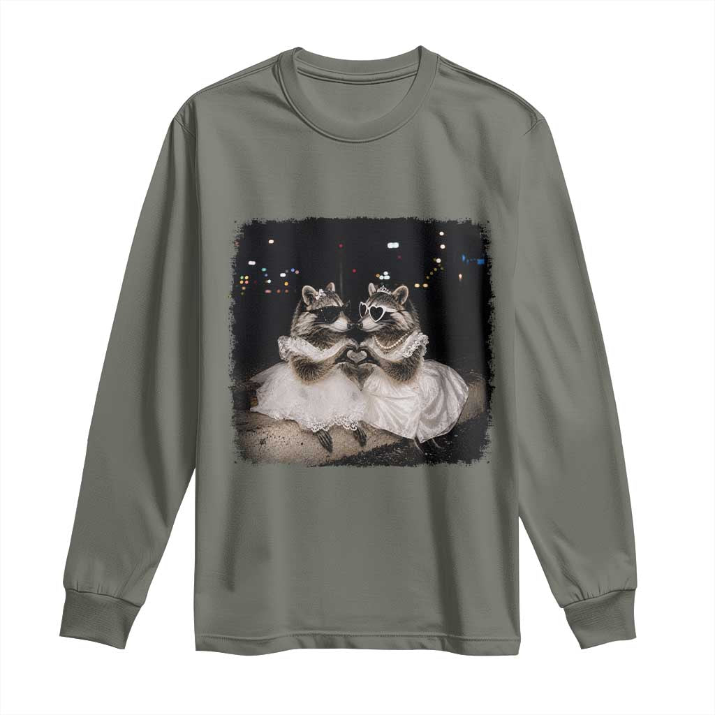 Funny Lesbian Raccoon Engagement Long Sleeve Shirt LGBTQ Pride Gift TS12 Military Green Print Your Wear