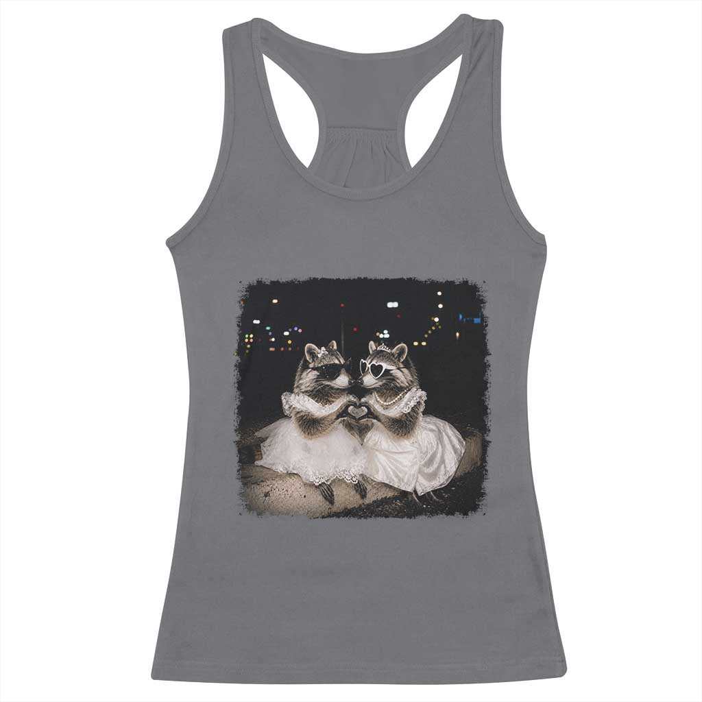 Funny Lesbian Raccoon Engagement Racerback Tank Top LGBTQ Pride Gift TS12 Charcoal Print Your Wear