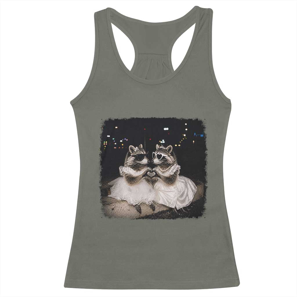 Funny Lesbian Raccoon Engagement Racerback Tank Top LGBTQ Pride Gift TS12 Military Green Print Your Wear