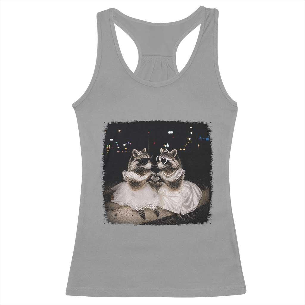 Funny Lesbian Raccoon Engagement Racerback Tank Top LGBTQ Pride Gift TS12 Sport Gray Print Your Wear