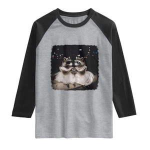 Funny Lesbian Raccoon Engagement Raglan Shirt LGBTQ Pride Gift TS12 Heather Gray Black Print Your Wear