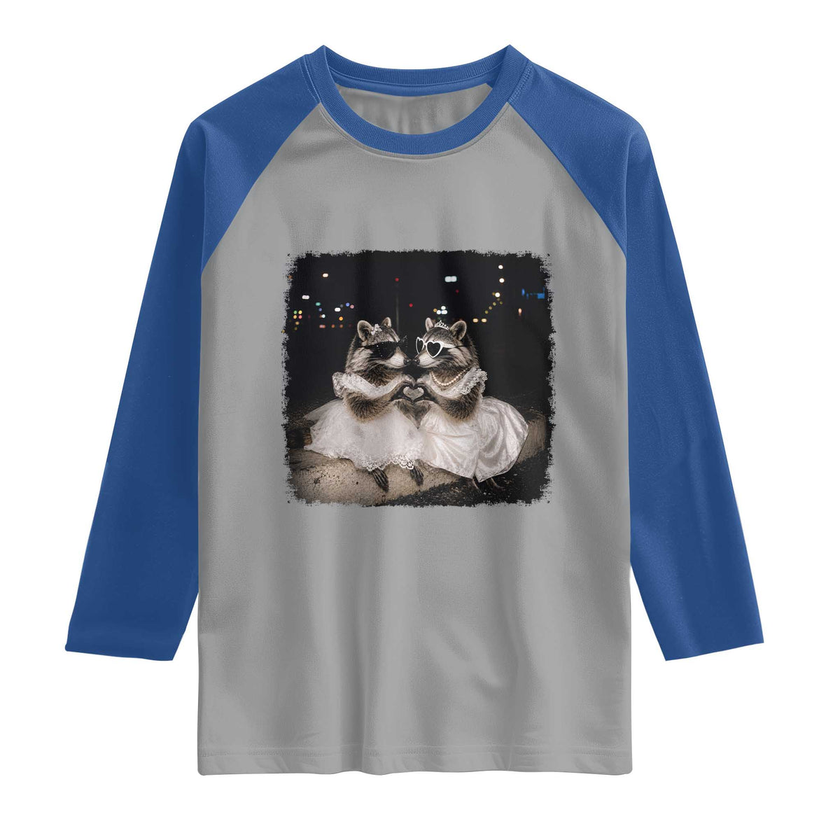 Funny Lesbian Raccoon Engagement Raglan Shirt LGBTQ Pride Gift TS12 Sport Gray Royal Print Your Wear