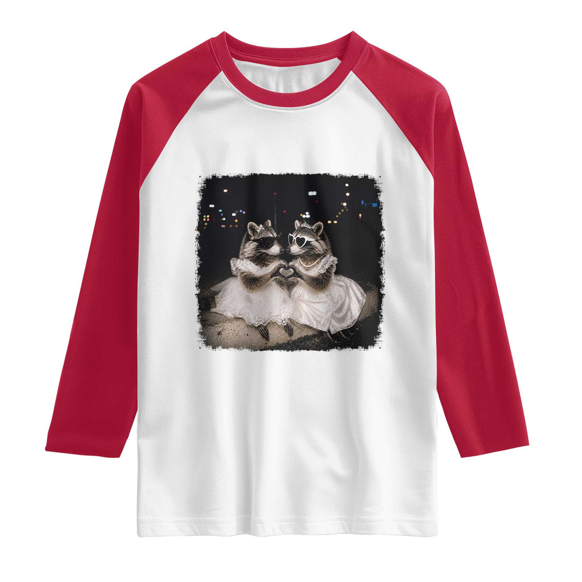 Funny Lesbian Raccoon Engagement Raglan Shirt LGBTQ Pride Gift TS12 White Red Print Your Wear