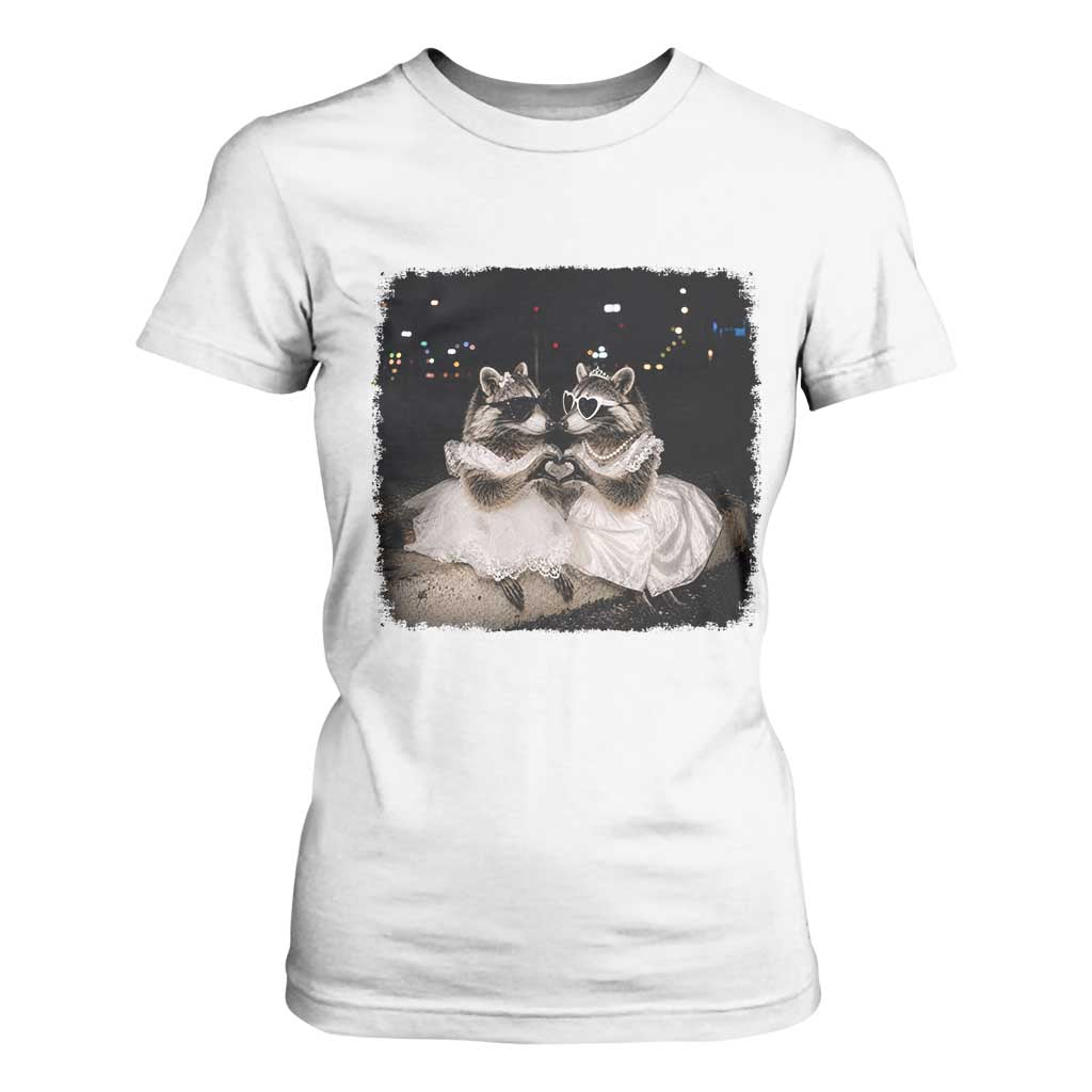 Funny Lesbian Raccoon Engagement T Shirt For Women LGBTQ Pride Gift