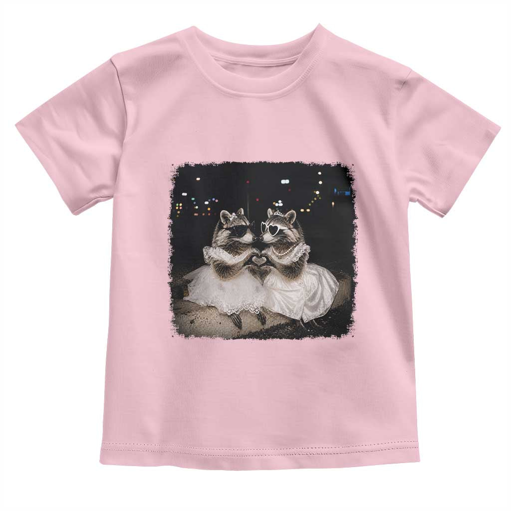 Funny Lesbian Raccoon Engagement Toddler T Shirt LGBTQ Pride Gift TS12 Light Pink Print Your Wear
