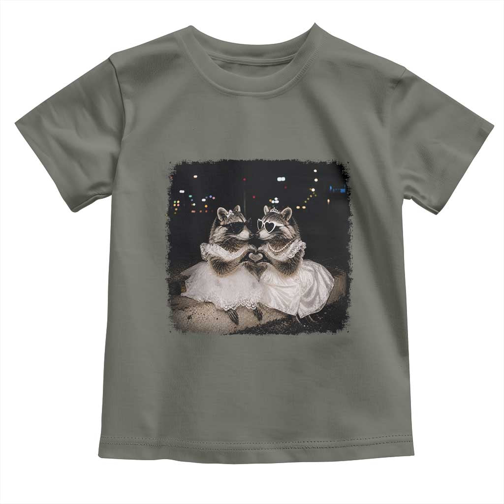Funny Lesbian Raccoon Engagement Toddler T Shirt LGBTQ Pride Gift TS12 Military Green Print Your Wear