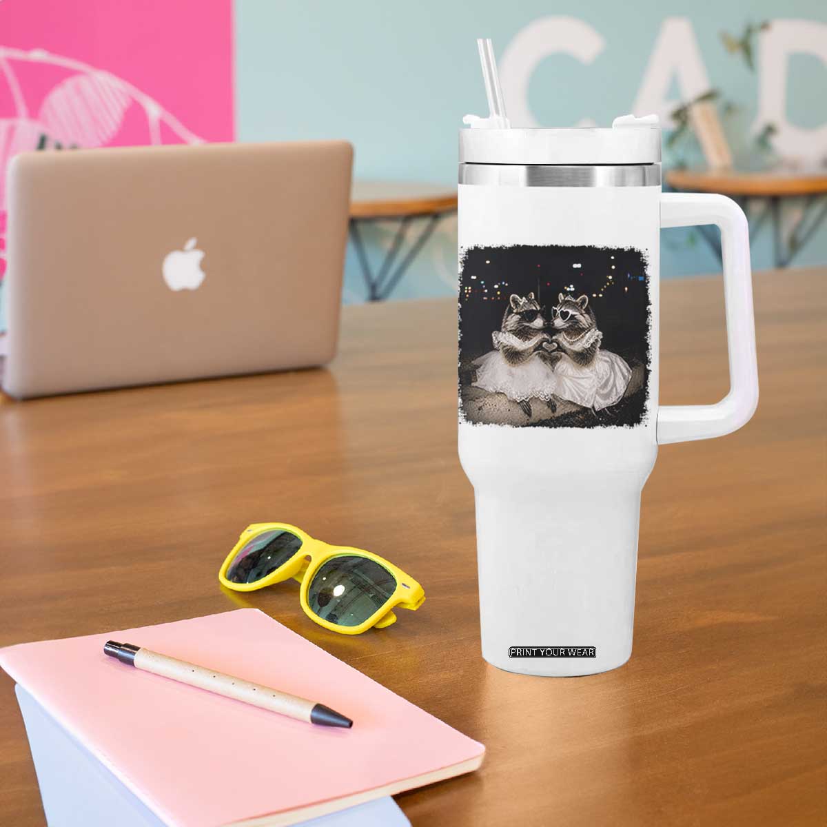 Funny Lesbian Raccoon Engagement Tumbler With Handle LGBTQ Pride Gift