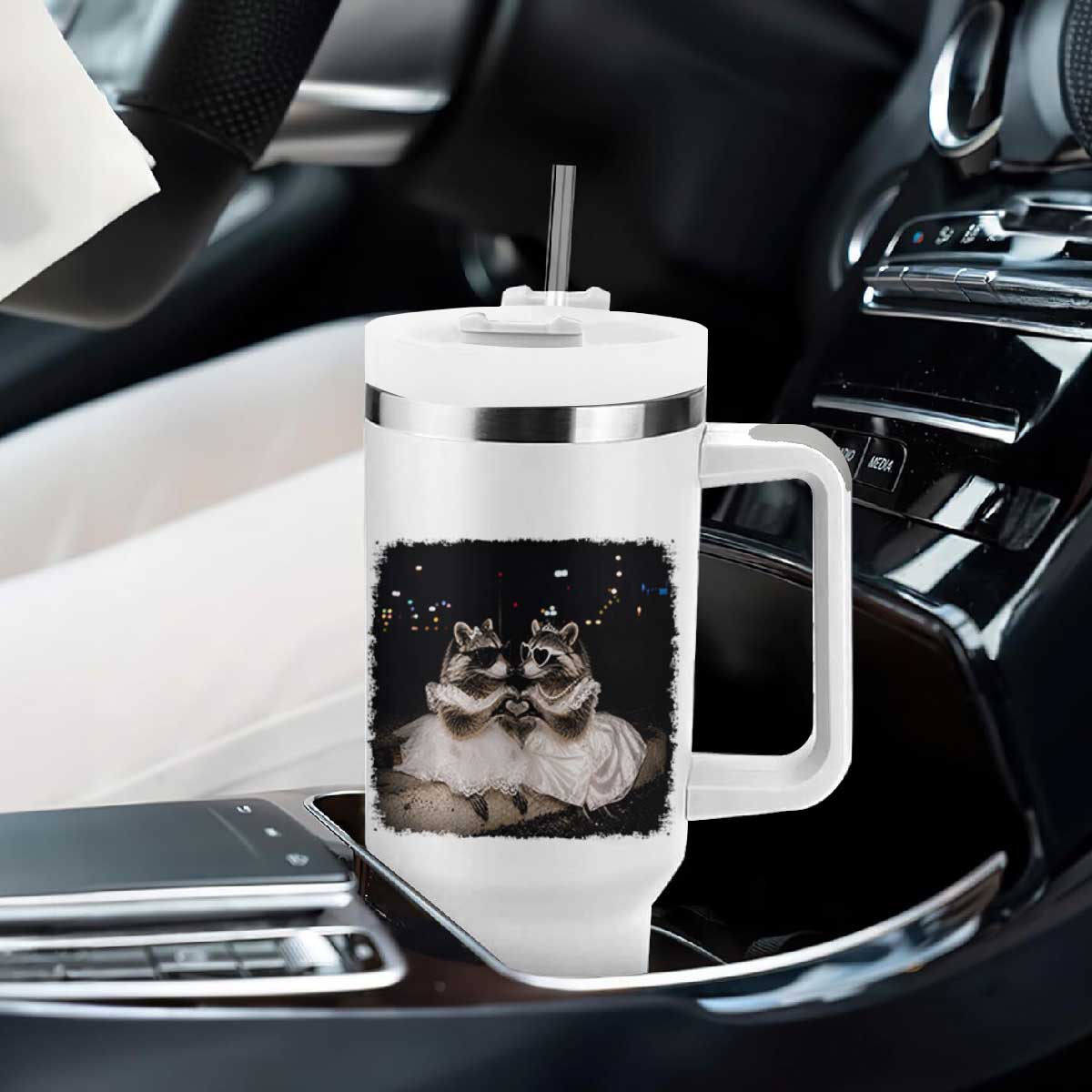 Funny Lesbian Raccoon Engagement Tumbler With Handle LGBTQ Pride Gift