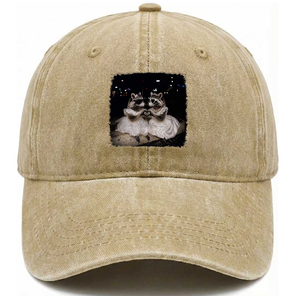 Funny Lesbian Raccoon Engagement Washed Cotton Baseball Cap LGBTQ Pride Gift TS12 Print Your Wear