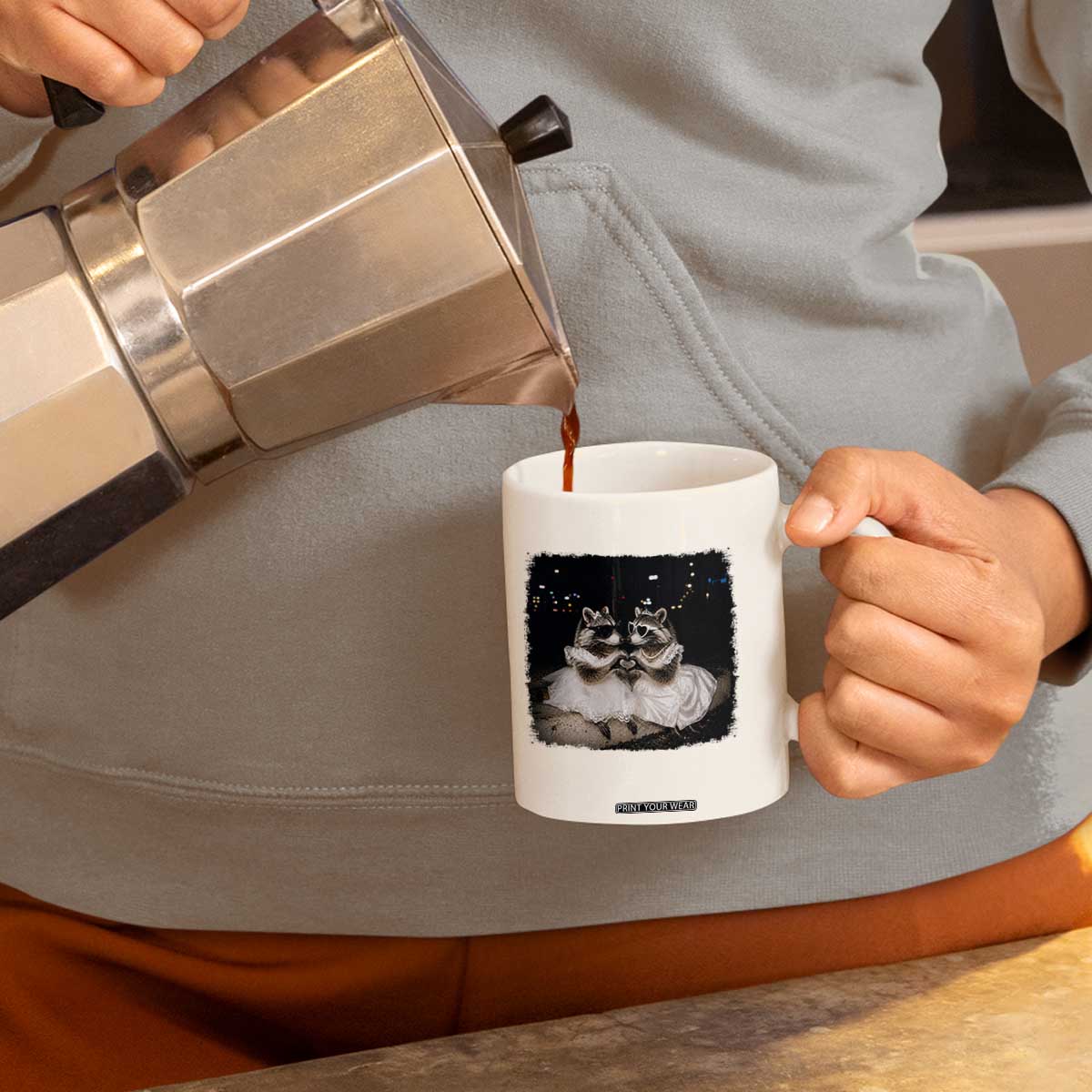 Funny Lesbian Raccoon Engagement Coffee Mug LGBTQ Pride Gift TS12 Print Your Wear
