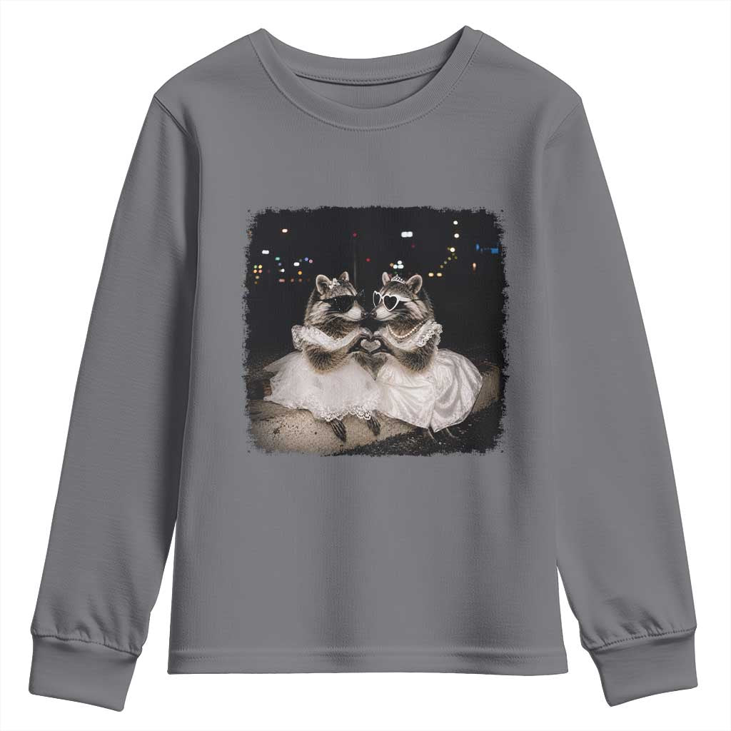 Funny Lesbian Raccoon Engagement Youth Sweatshirt LGBTQ Pride Gift