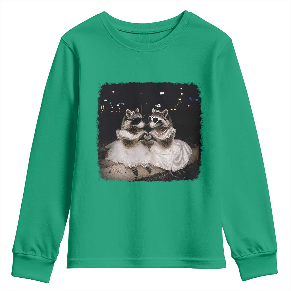 Funny Lesbian Raccoon Engagement Youth Sweatshirt LGBTQ Pride Gift