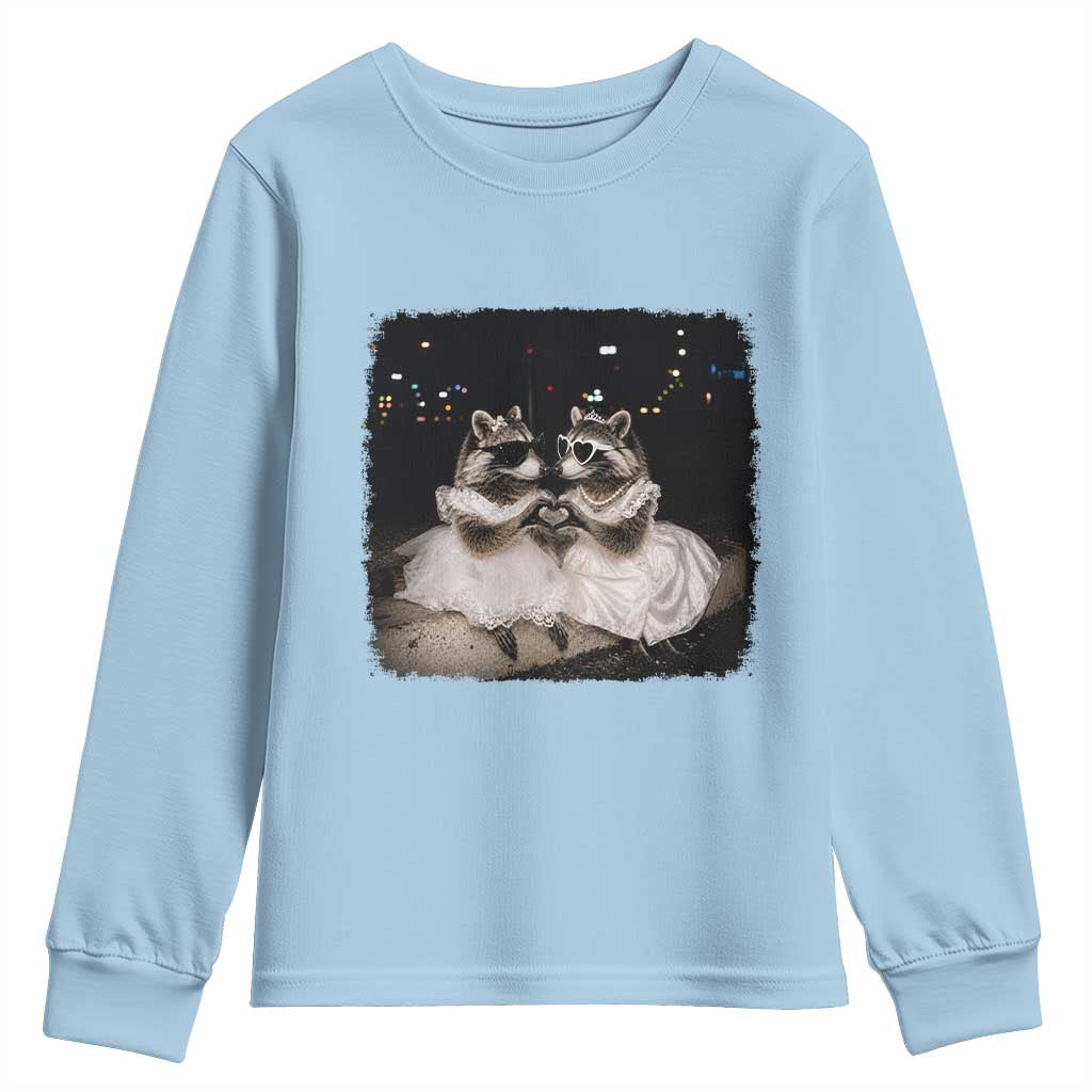 Funny Lesbian Raccoon Engagement Youth Sweatshirt LGBTQ Pride Gift