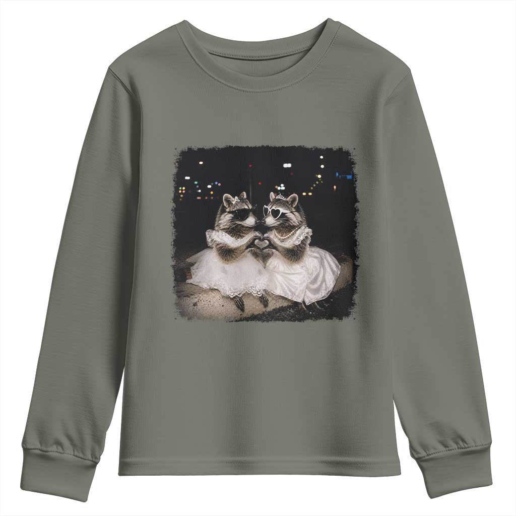 Funny Lesbian Raccoon Engagement Youth Sweatshirt LGBTQ Pride Gift