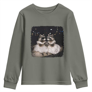 Funny Lesbian Raccoon Engagement Youth Sweatshirt LGBTQ Pride Gift