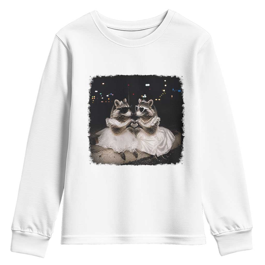 Funny Lesbian Raccoon Engagement Youth Sweatshirt LGBTQ Pride Gift