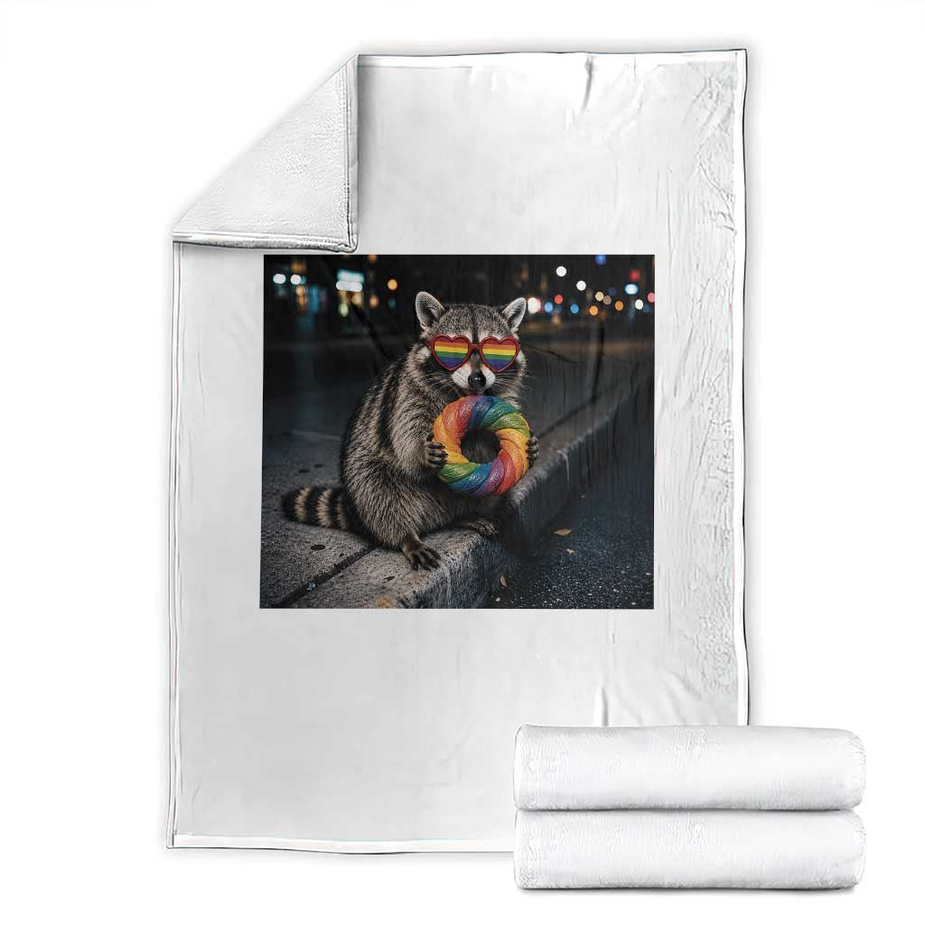 Raccoon Eating Baguette Graphic Throw Blanket Humorous Gay Pride Gift