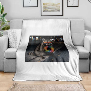 Raccoon Eating Baguette Graphic Throw Blanket Humorous Gay Pride Gift