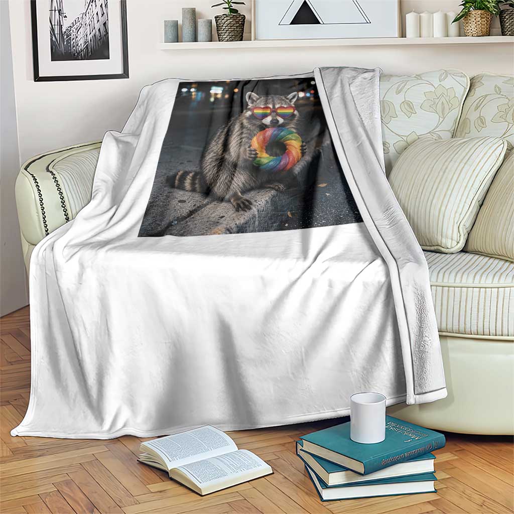 Raccoon Eating Baguette Graphic Throw Blanket Humorous Gay Pride Gift