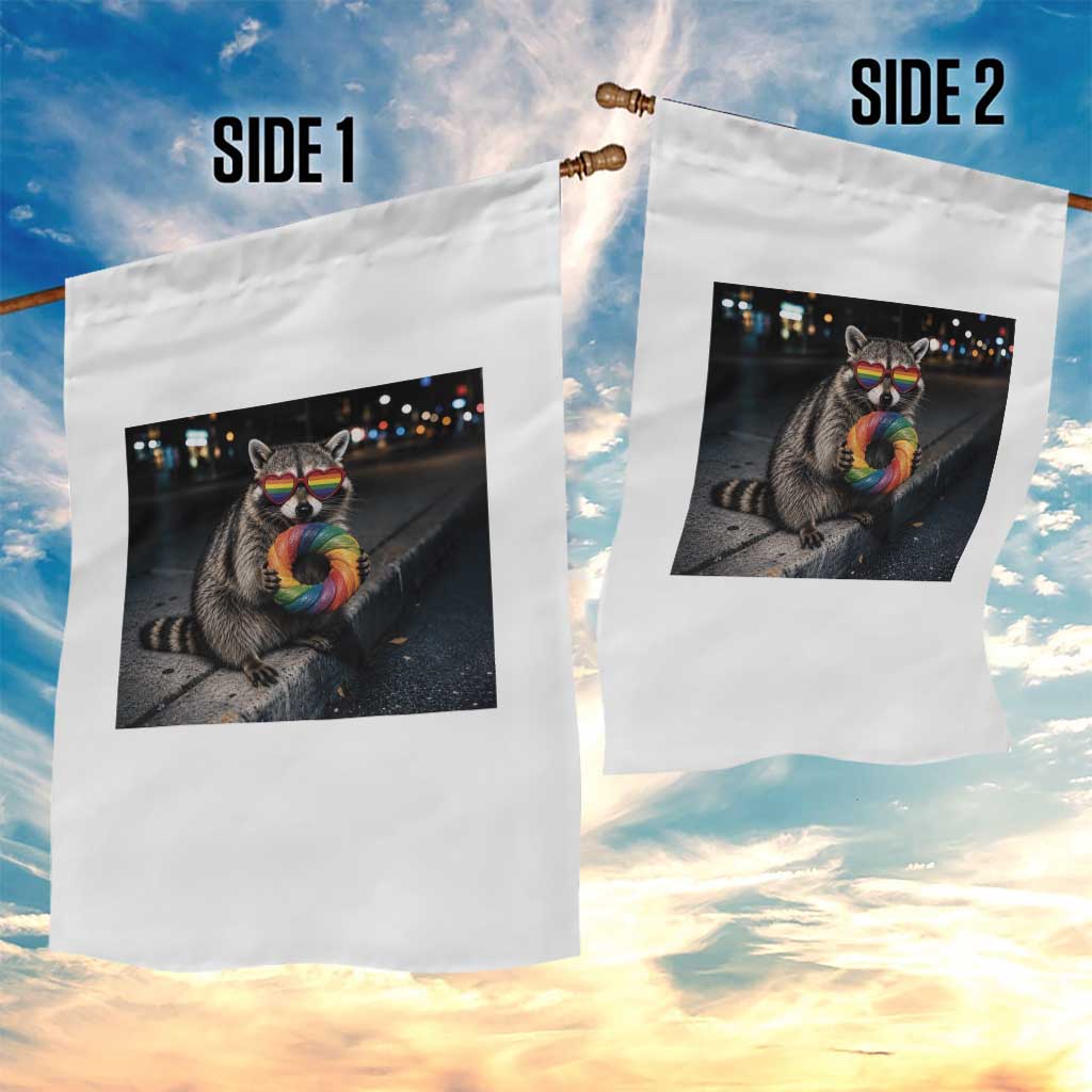 Raccoon Eating Baguette Graphic Garden Flag Humorous Gay Pride Gift