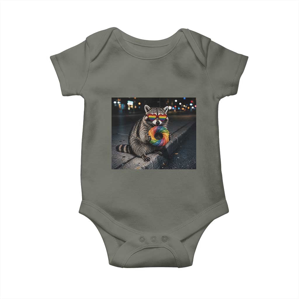 Raccoon Eating Baguette Graphic Baby Onesie Humorous Gay Pride Gift