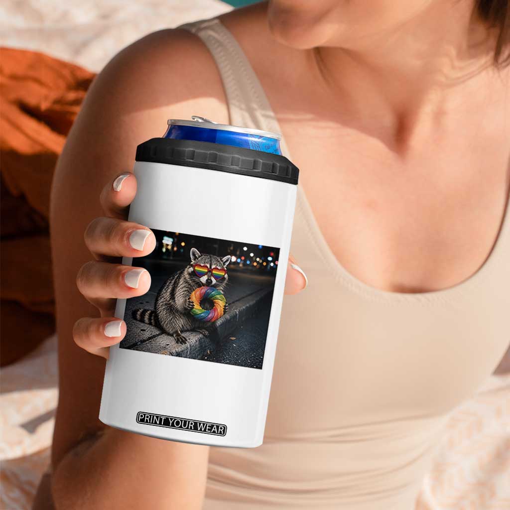 Raccoon Eating Baguette Graphic 4 in 1 Can Cooler Tumbler Humorous Gay Pride Gift TS12 Print Your Wear