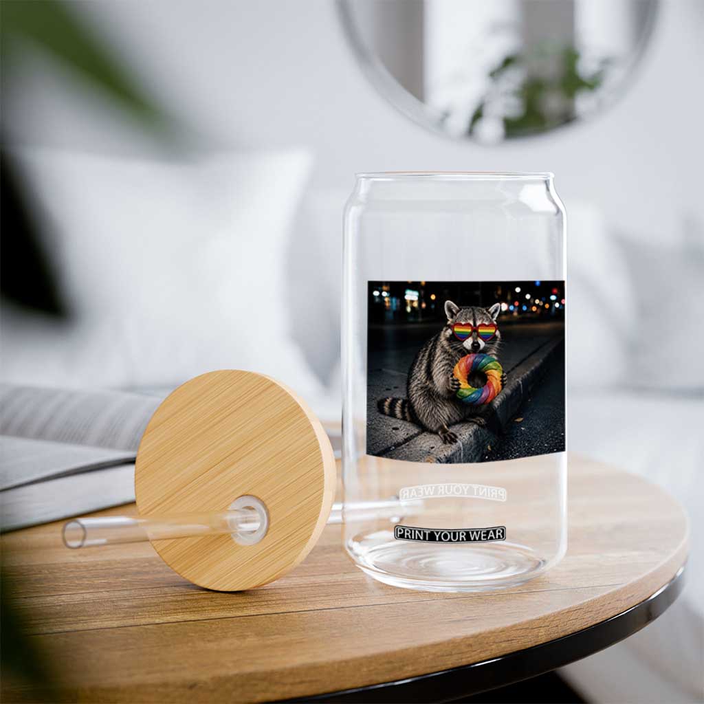 Raccoon Eating Baguette Graphic Glass Can Humorous Gay Pride Gift