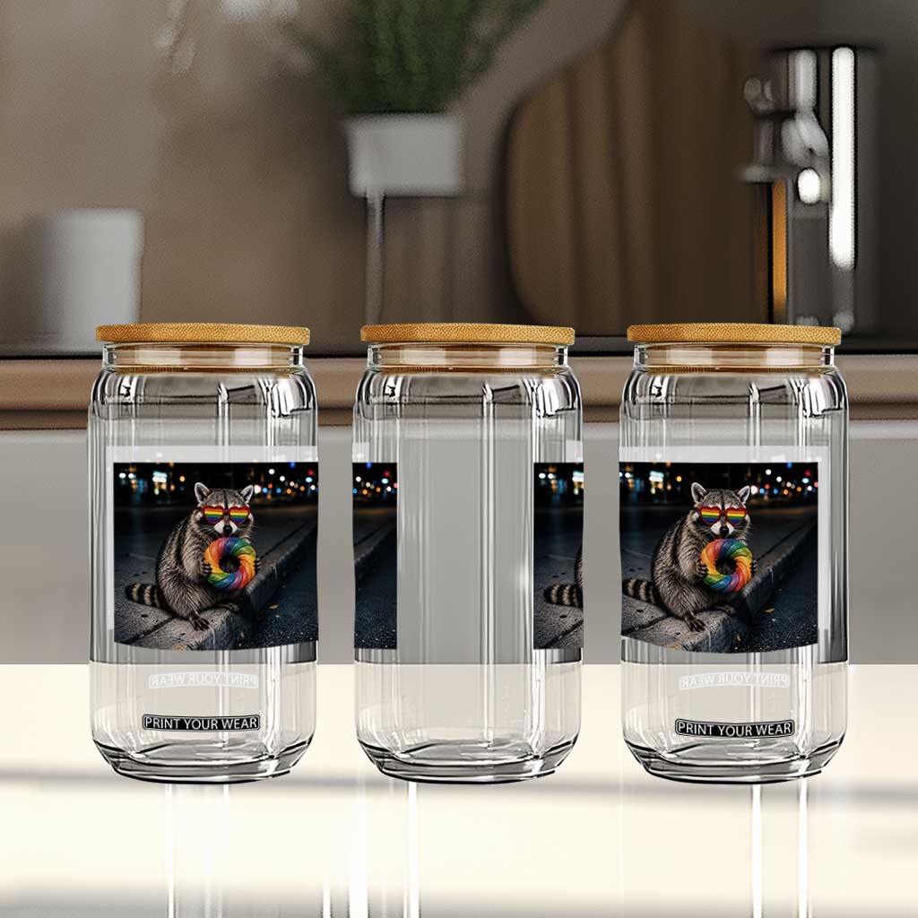 Raccoon Eating Baguette Graphic Glass Can Humorous Gay Pride Gift