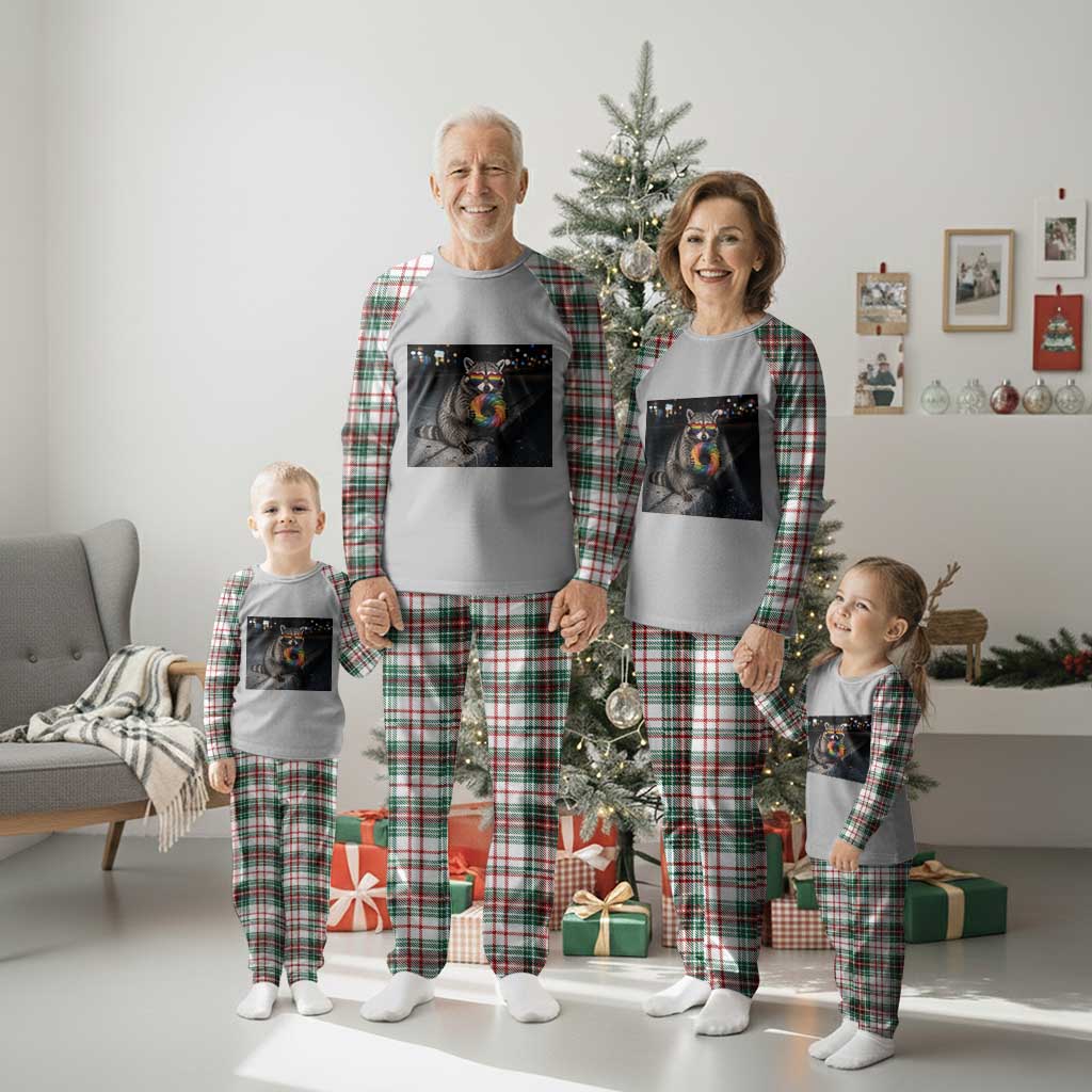 Raccoon Eating Baguette Graphic Plaid Pajama Set Humorous Gay Pride Gift