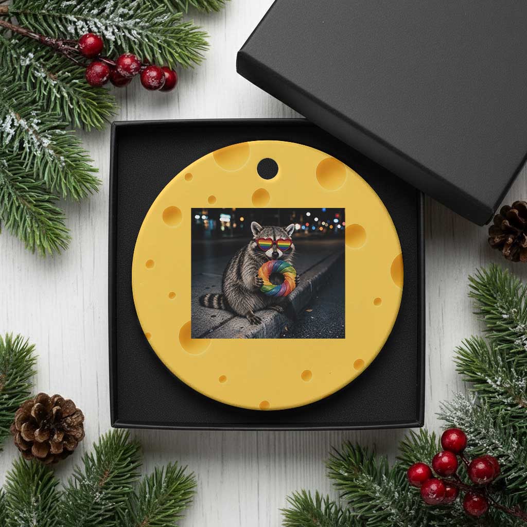 Raccoon Eating Baguette Graphic Ceramic Ornament Humorous Gay Pride Gift TS12 1pc Yellow Cheese Print Your Wear